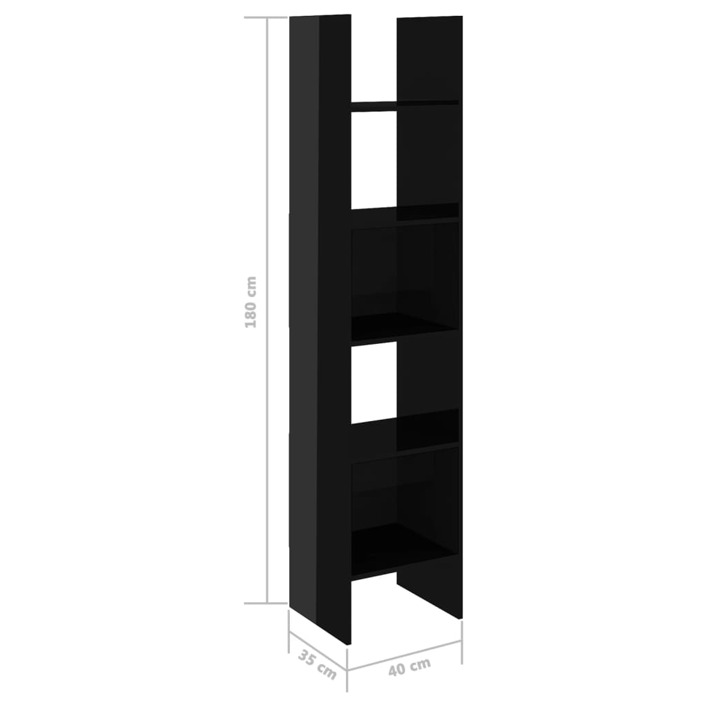 Bookshelf High Gloss Black 40x35x180 cm Wood Material