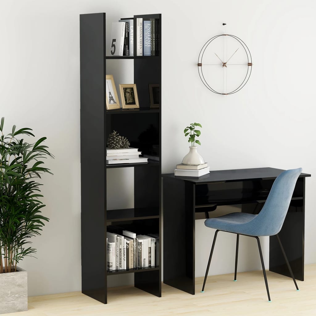 Bookshelf High Gloss Black 40x35x180 cm Wood Material