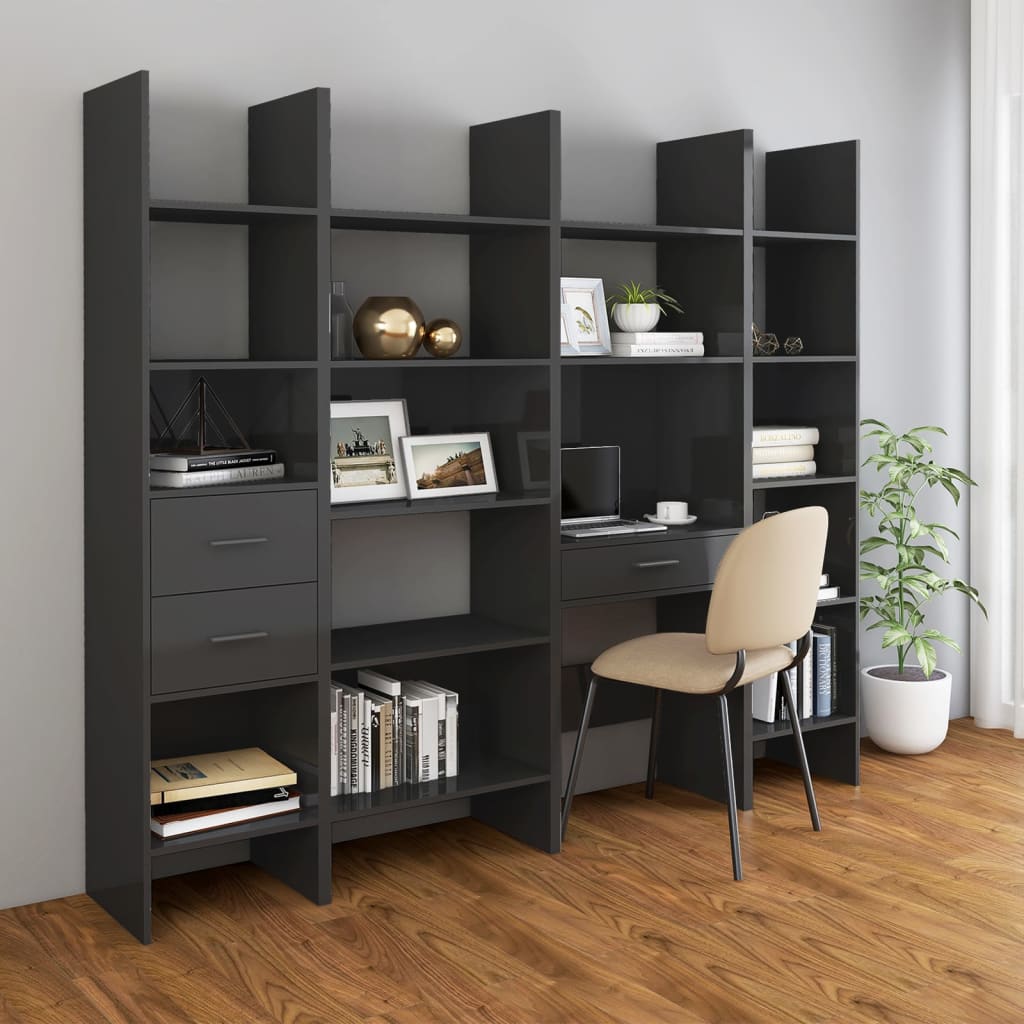 Bookshelf High Gloss Grey 40x35x180 cm Wood Material