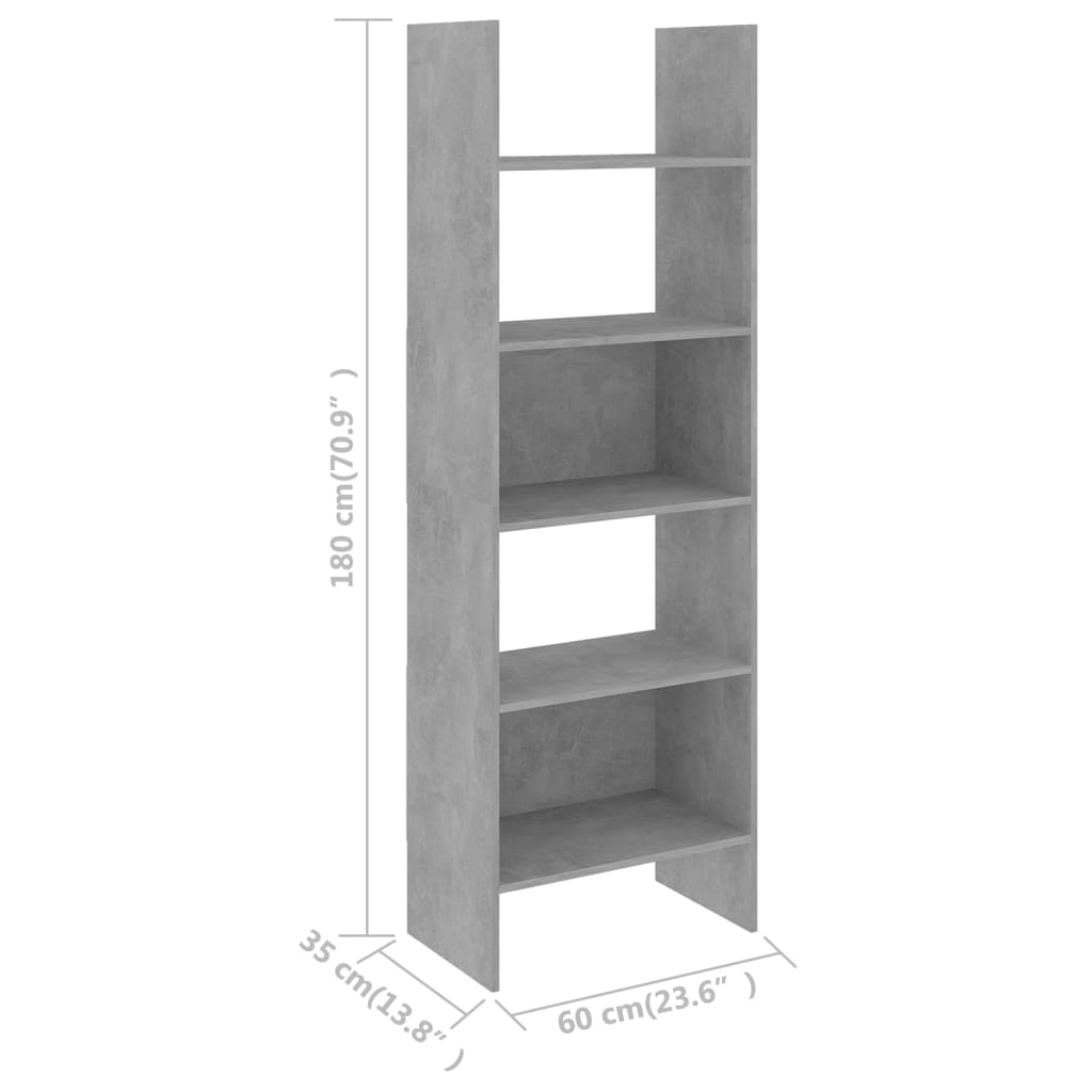 Bookshelf Concrete Grey 60x35x180 cm Wood Material