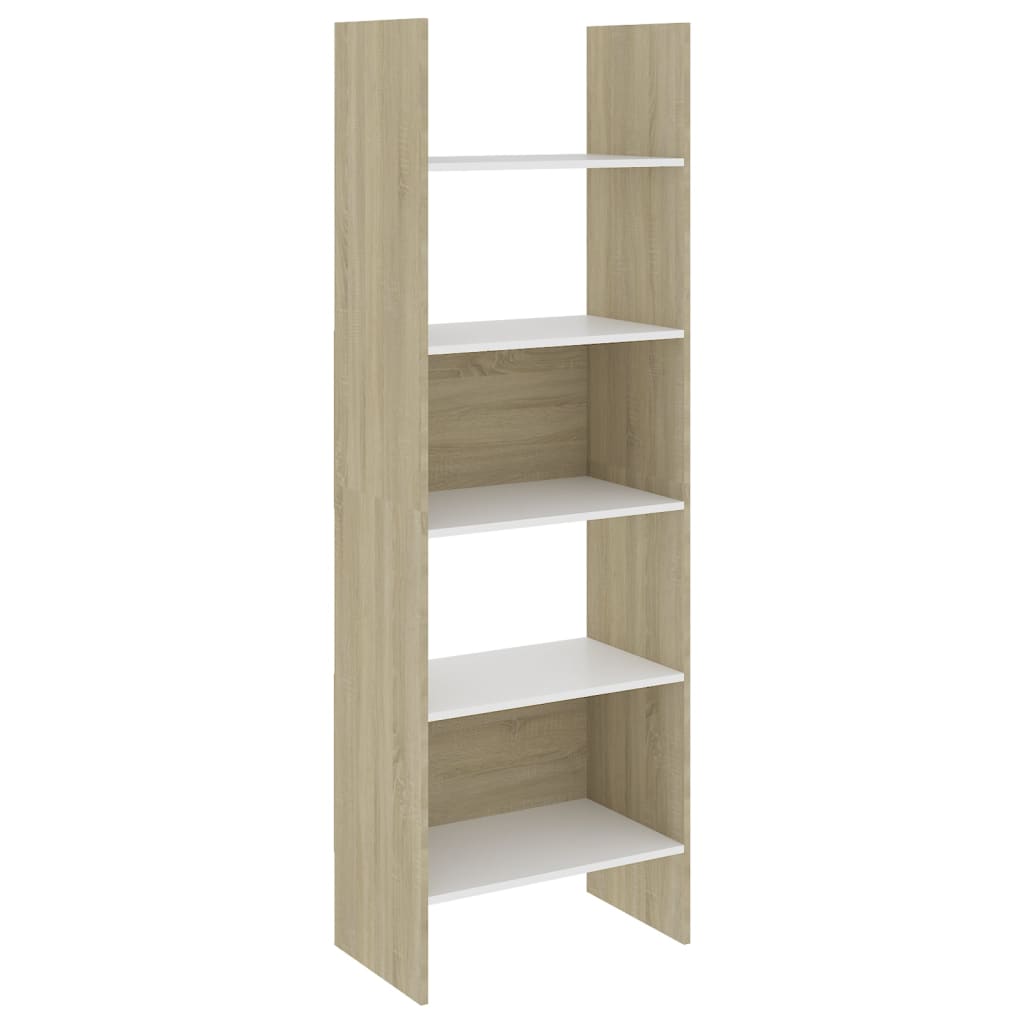 Bookcase White and Sonoma Oak 60x35x180 cm Wood Material