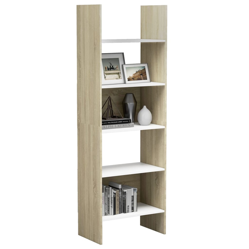 Bookcase White and Sonoma Oak 60x35x180 cm Wood Material