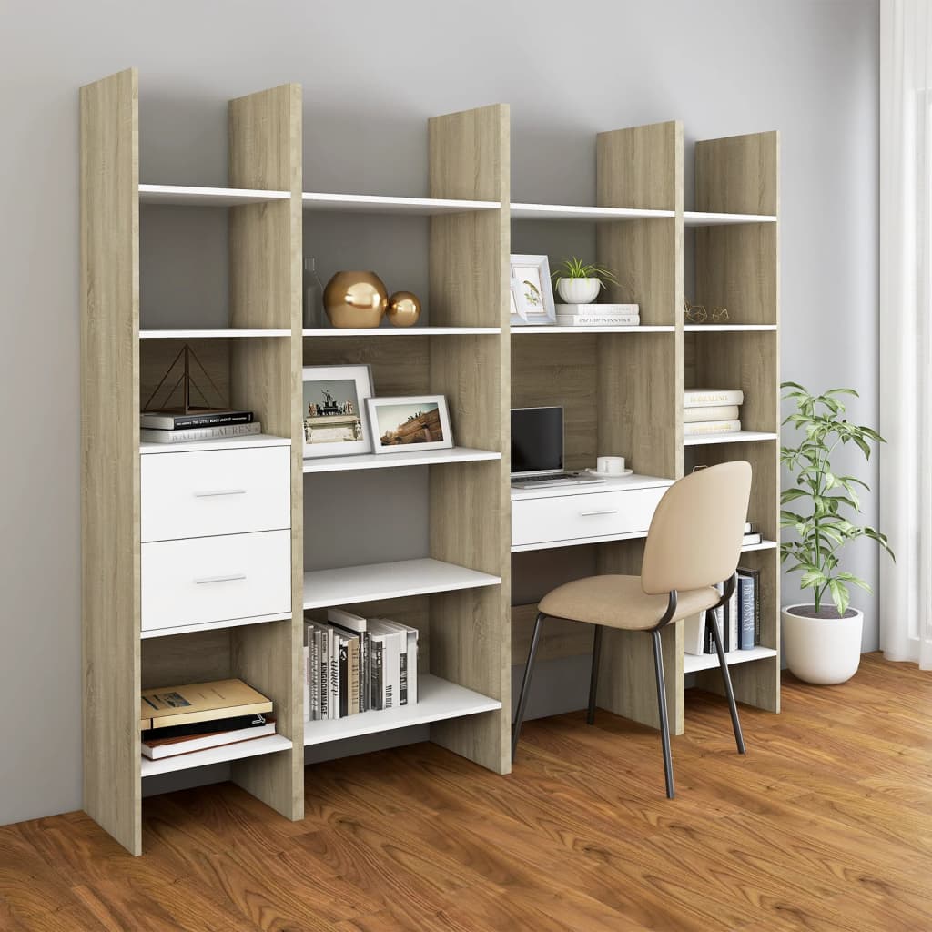 Bookcase White and Sonoma Oak 60x35x180 cm Wood Material