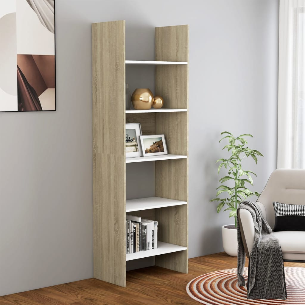 Bookcase White and Sonoma Oak 60x35x180 cm Wood Material