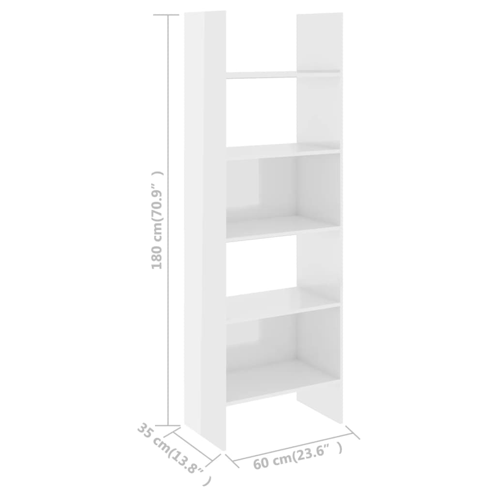 Bookcase High Gloss White 60x35x180 cm Wood Material