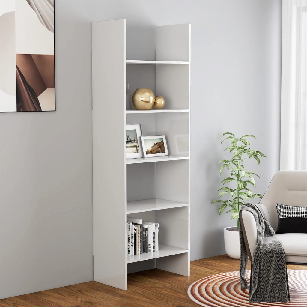 Bookcase High Gloss White 60x35x180 cm Wood Material