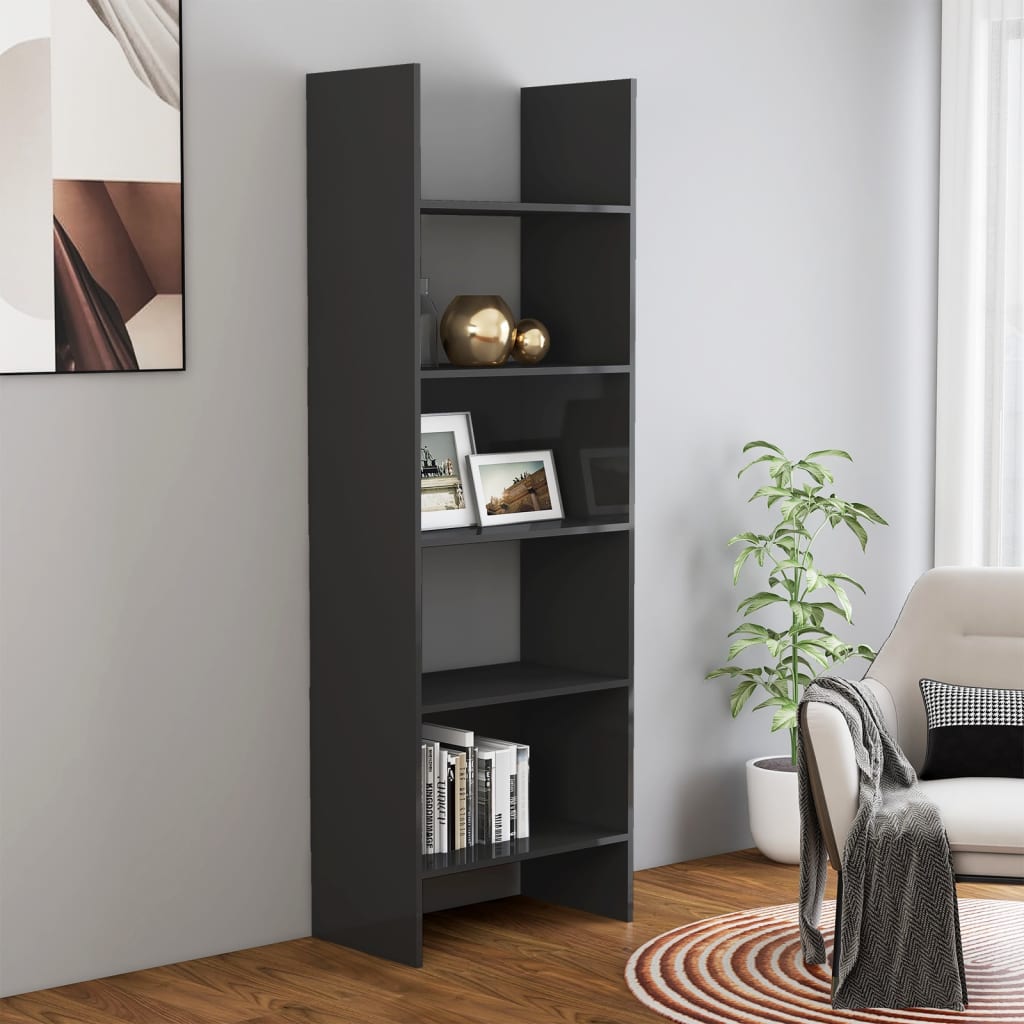 Bookshelf High Gloss Grey 60x35x180 cm Wood Material