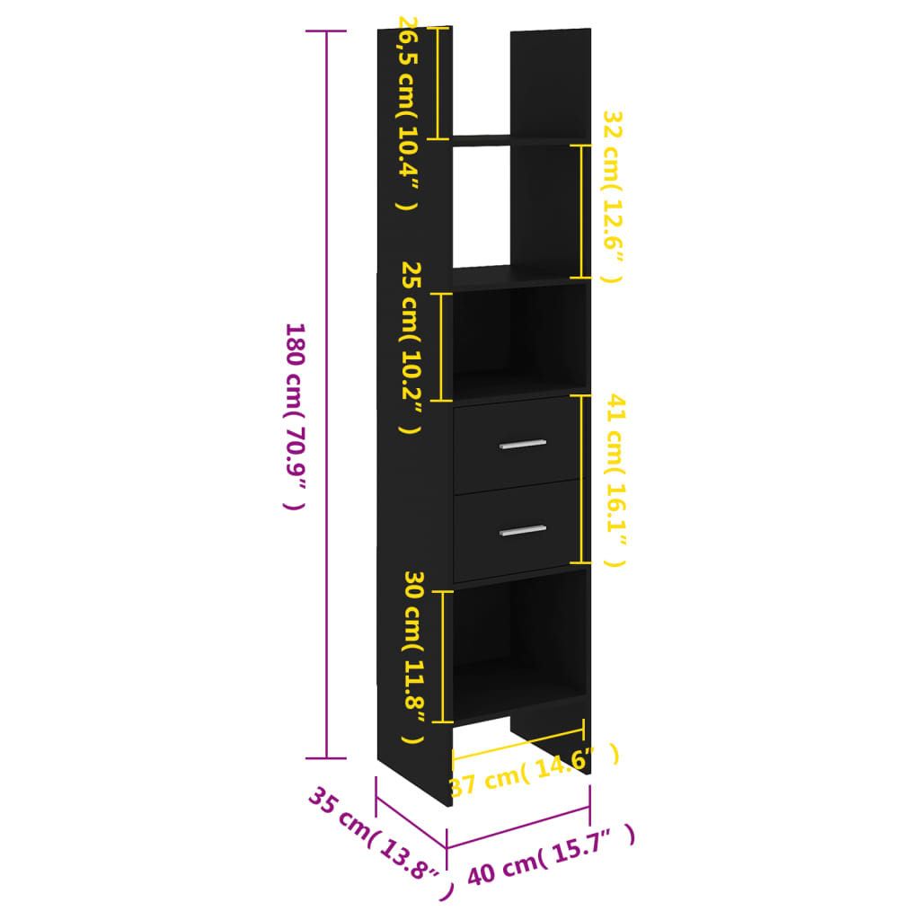 Bookshelf Black 40x35x180 cm Wood Material