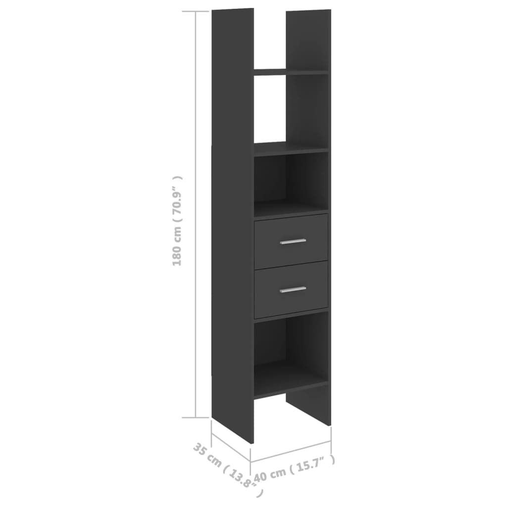 Bookshelf Grey 40x35x180 cm Wood Material