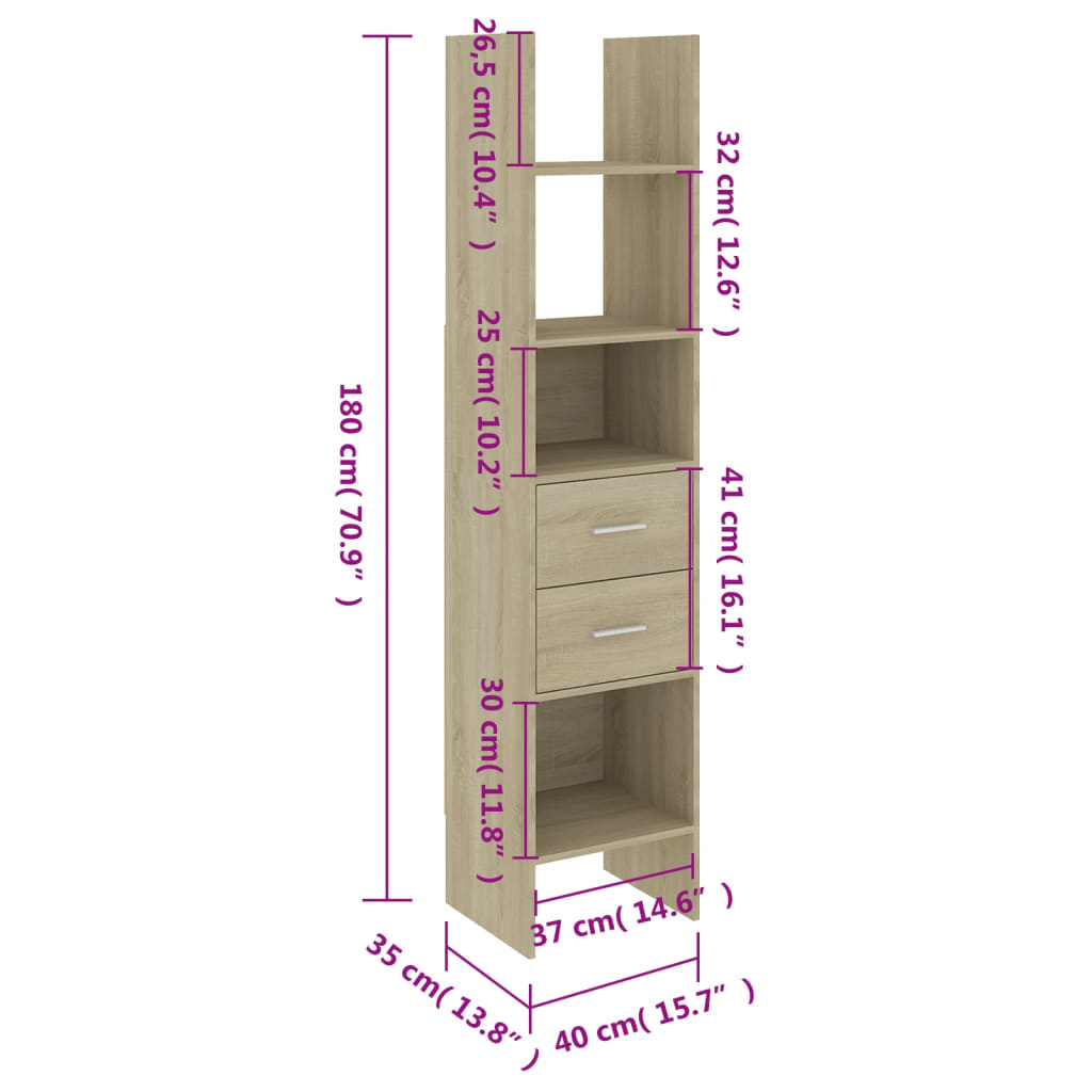 Bücherregal Sonoma-Eiche 40x35x180 cm Holzwerkstoff