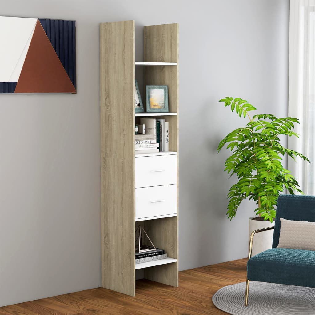 Bookshelf White Sonoma Oak 40x35x180 cm Wood Material