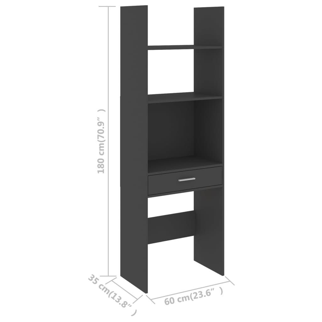 Bookshelf Grey 60x35x180 cm Wood Material