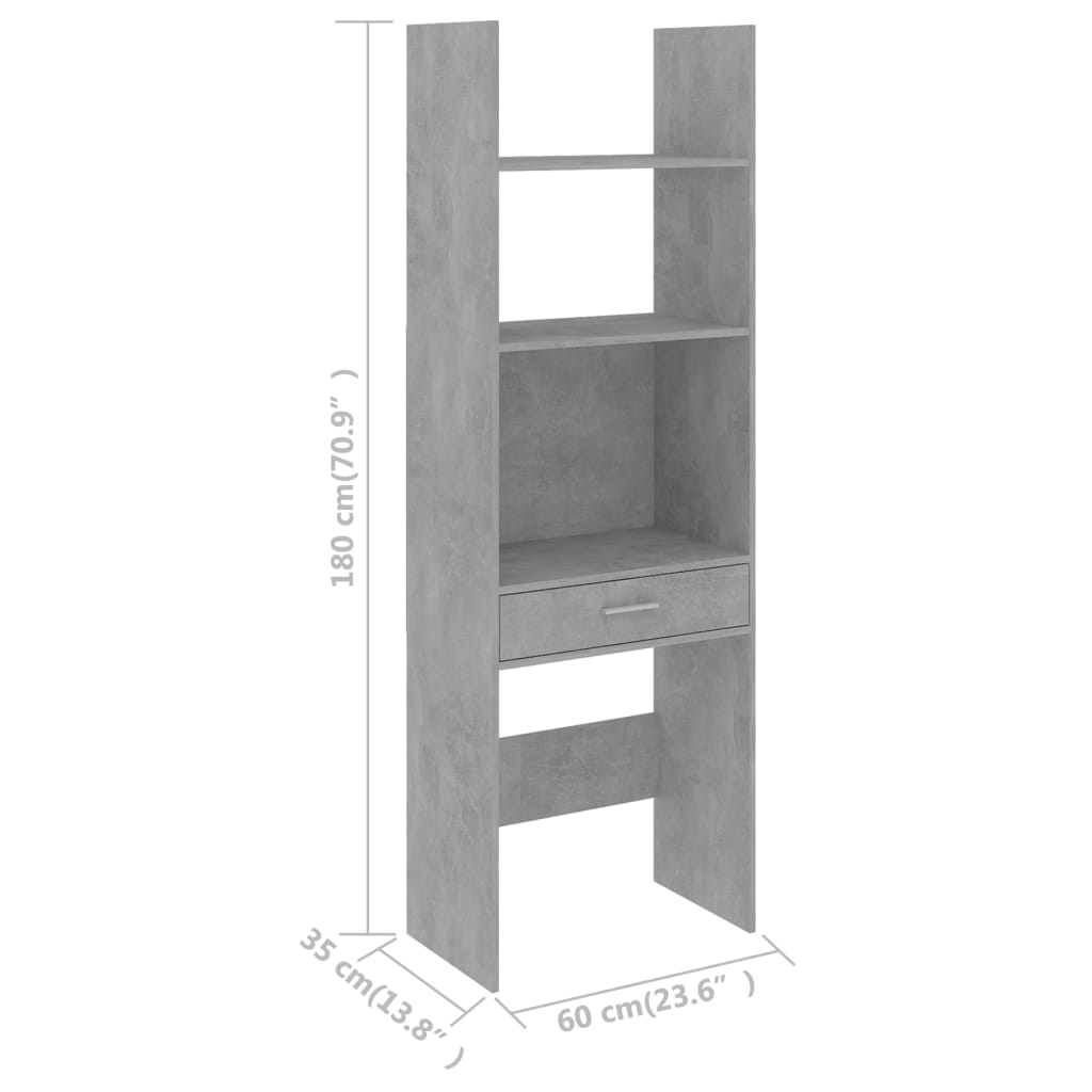 Bookshelf Concrete Grey 60x35x180 cm Wood Material