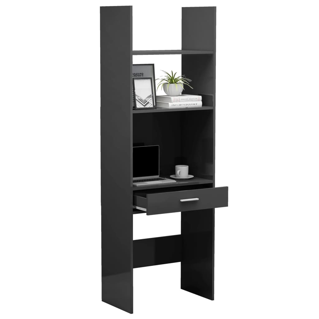 Bookshelf High Gloss Grey 60x35x180 cm Wood Material