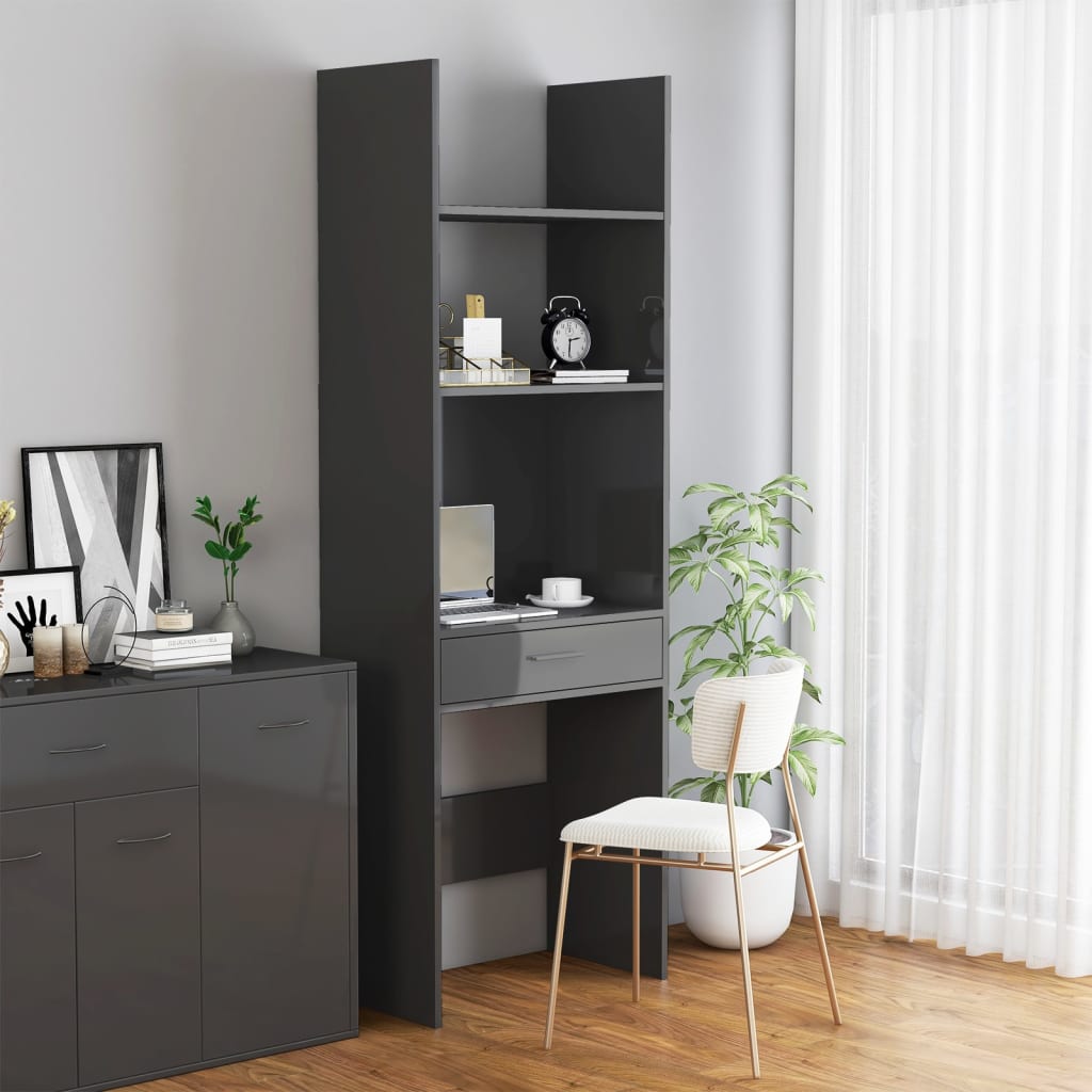 Bookshelf High Gloss Grey 60x35x180 cm Wood Material