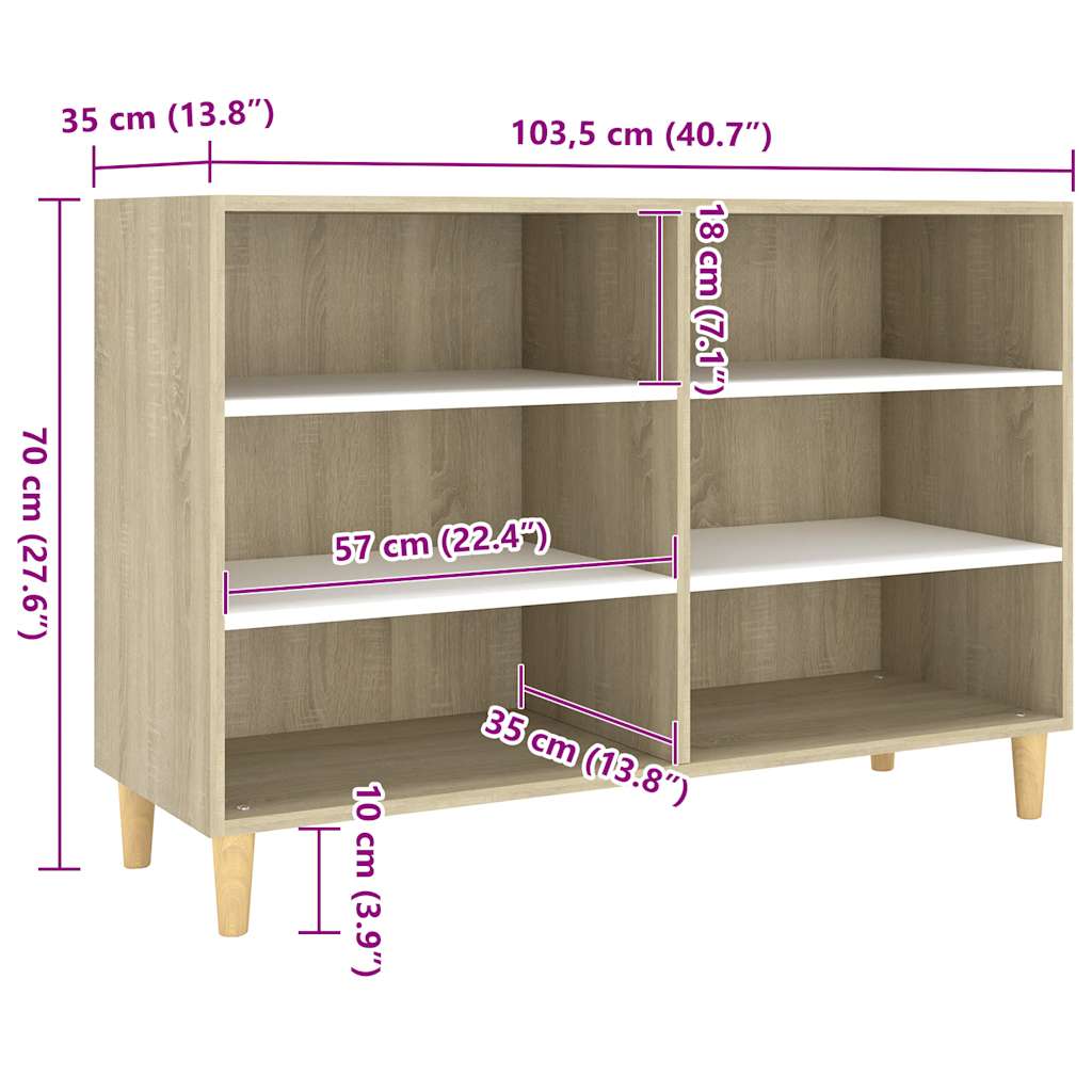 Sideboard Weiß und Sonoma-Eiche 103,5x35x70 cm Holzwerkstoff