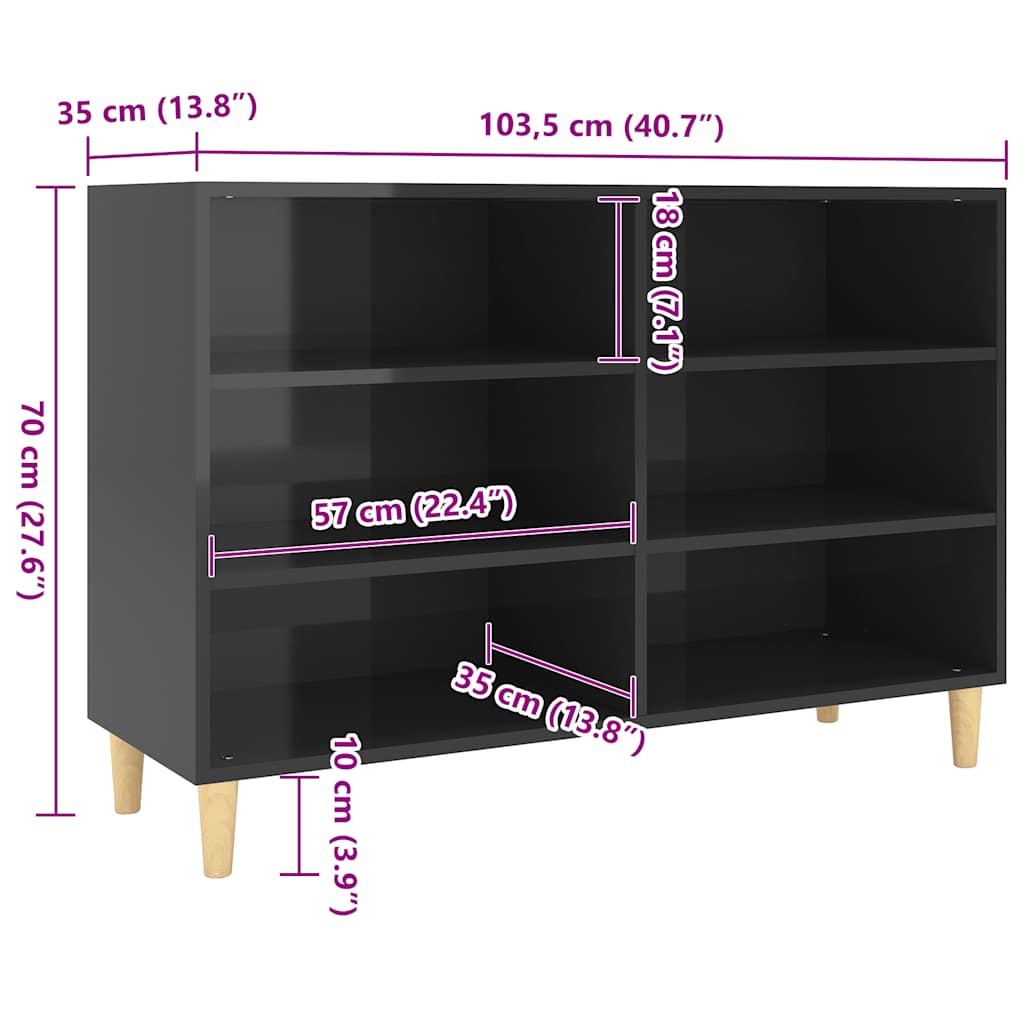 Sideboard Hochglanz-Schwarz 103,5x35x70 cm Holzwerkstoff