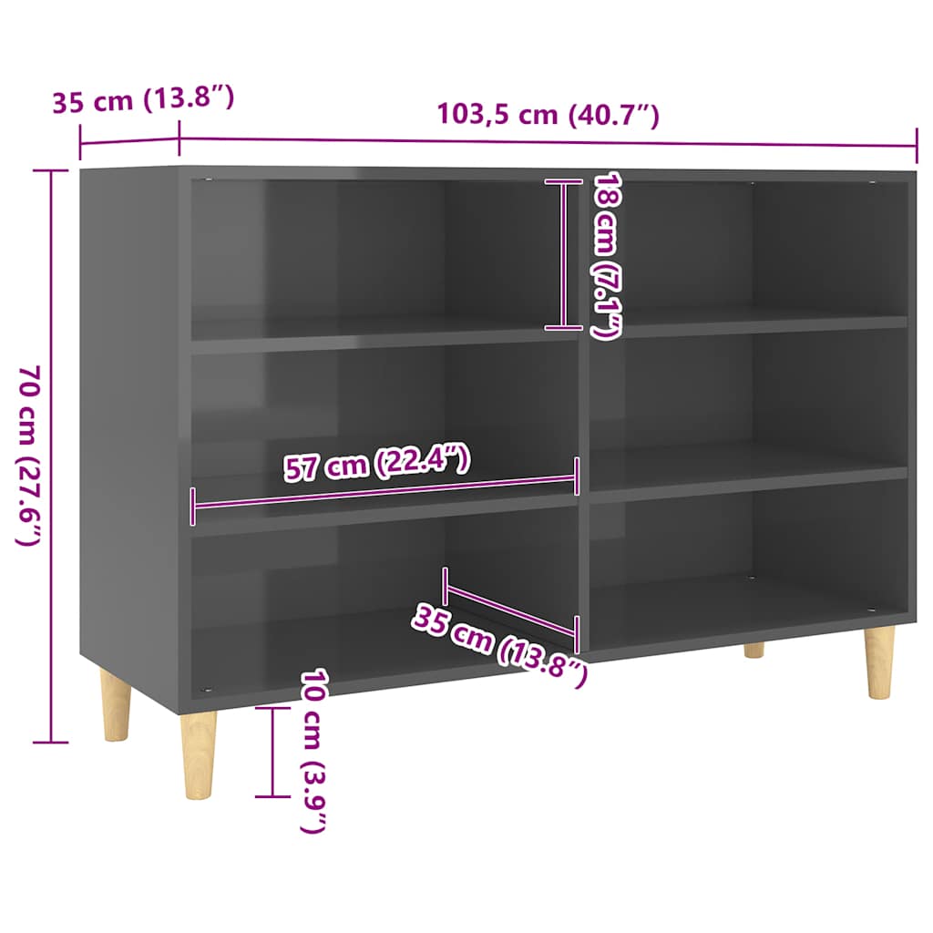 Sideboard High Gloss Grey 103.5x35x70 cm Wood Material