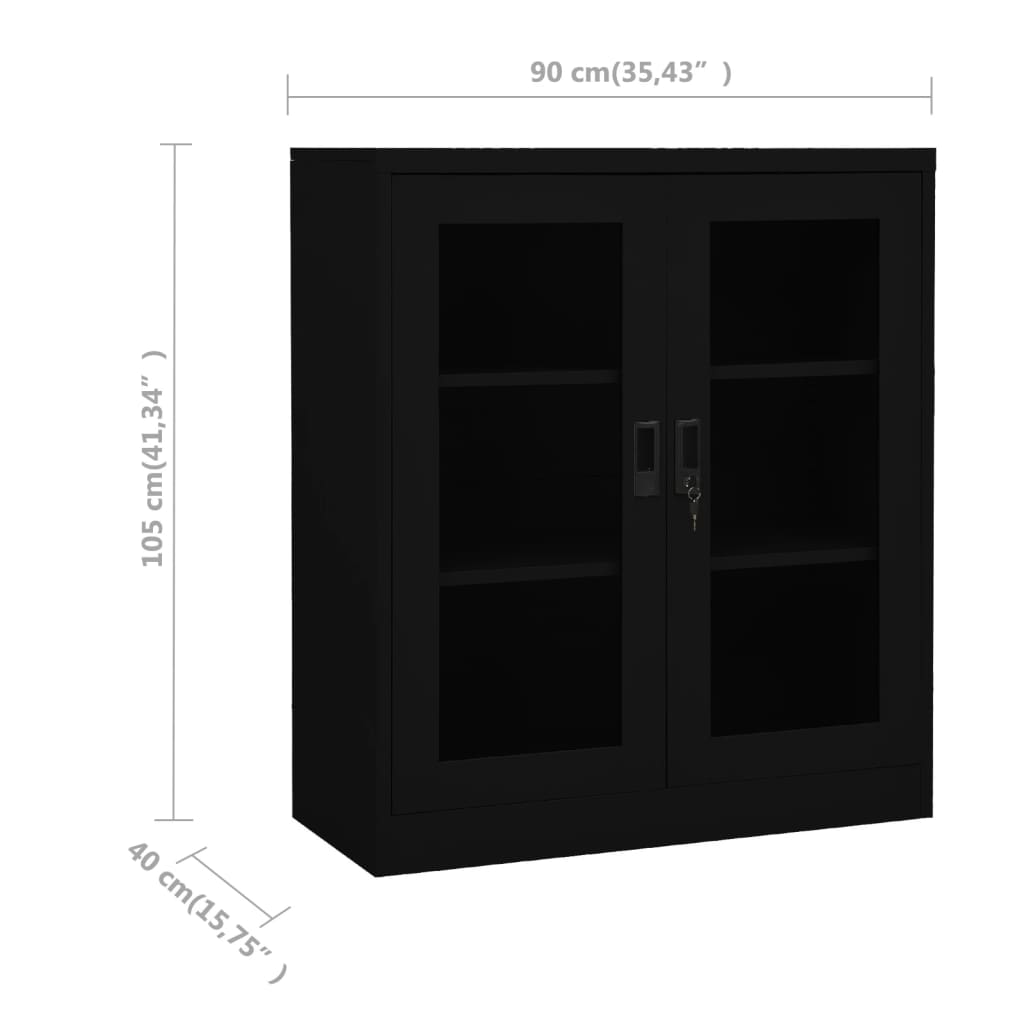 Büroschrank Schwarz 90x40x105 cm Stahl