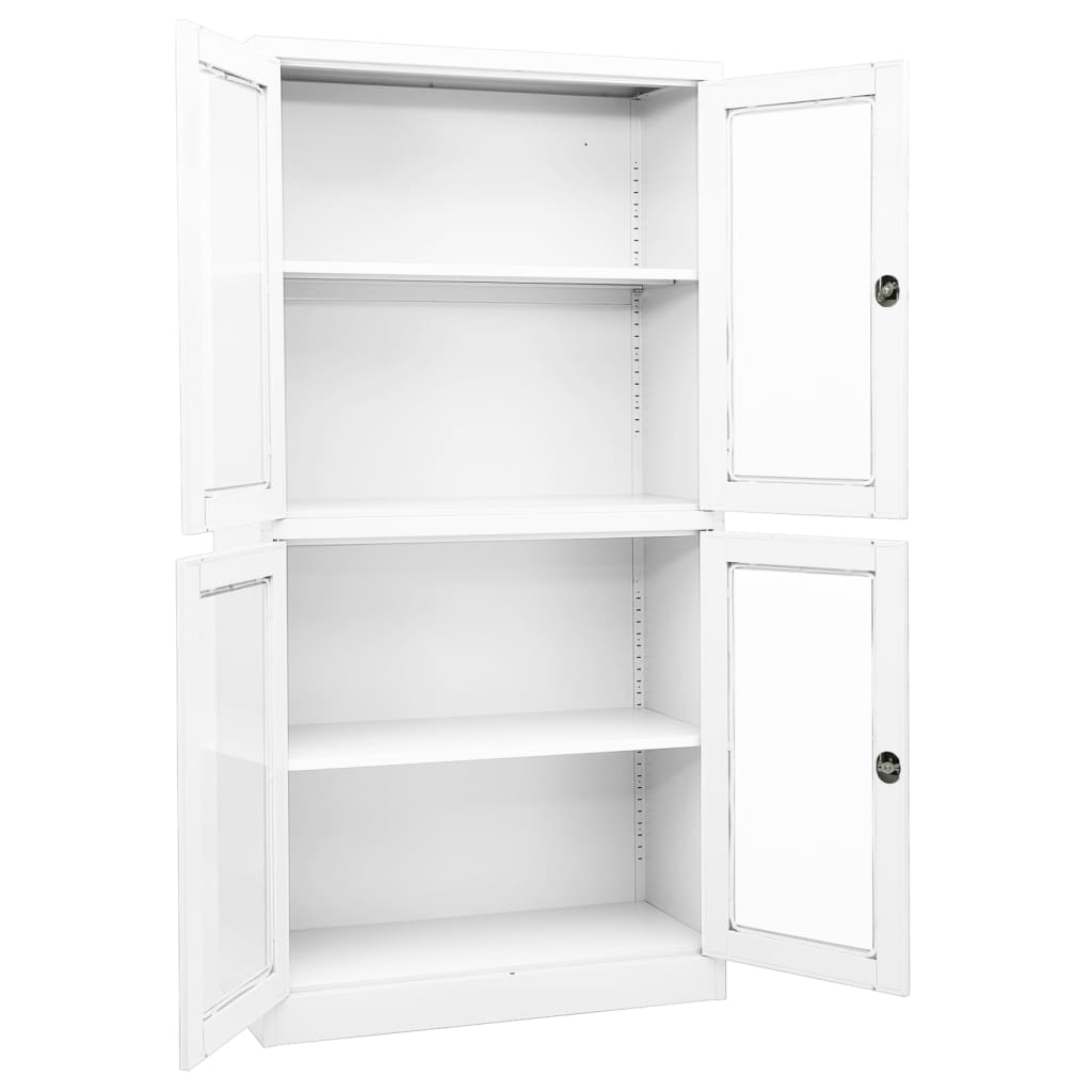 Büroschrank Weiß 90x40x180 cm Stahl und Hartglas