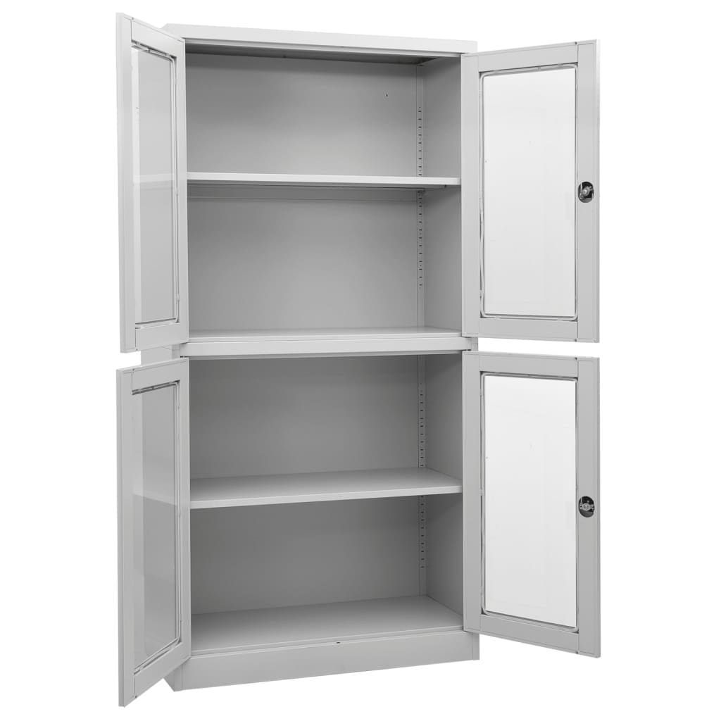 Büroschrank Hellgrau 90x40x180 cm Stahl und Gehärtetes Glas