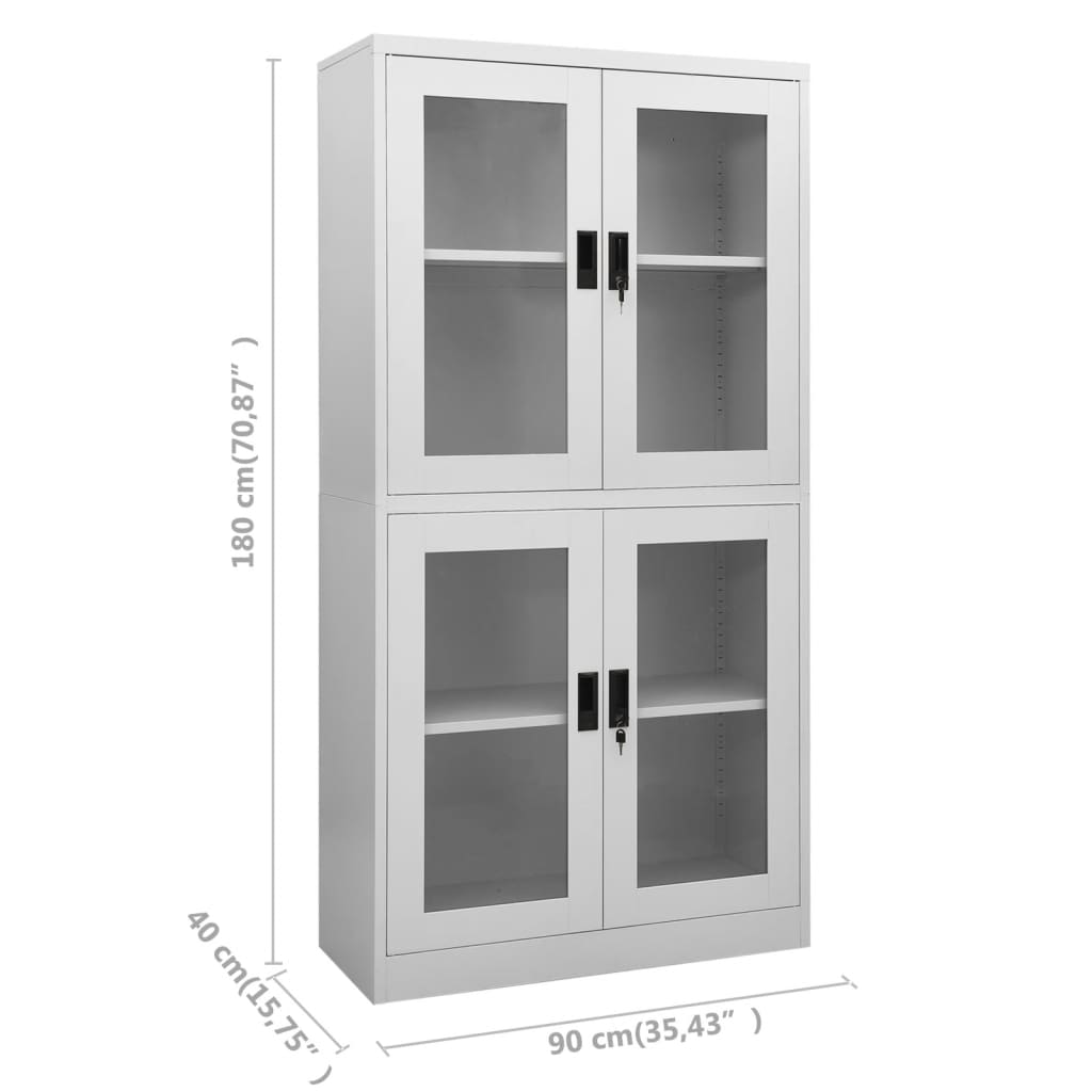 Büroschrank Hellgrau 90x40x180 cm Stahl und Gehärtetes Glas