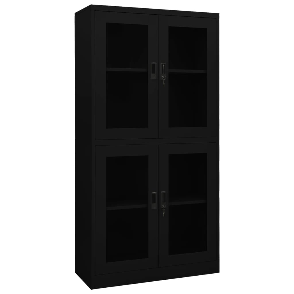 Büroschrank Schwarz 90x40x180 cm Stahl und Hartglas