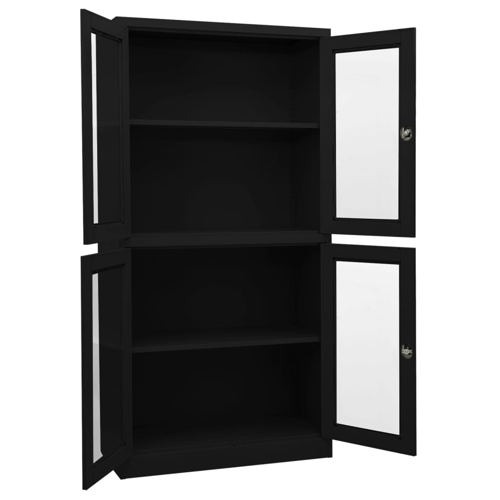 Büroschrank Schwarz 90x40x180 cm Stahl und Hartglas