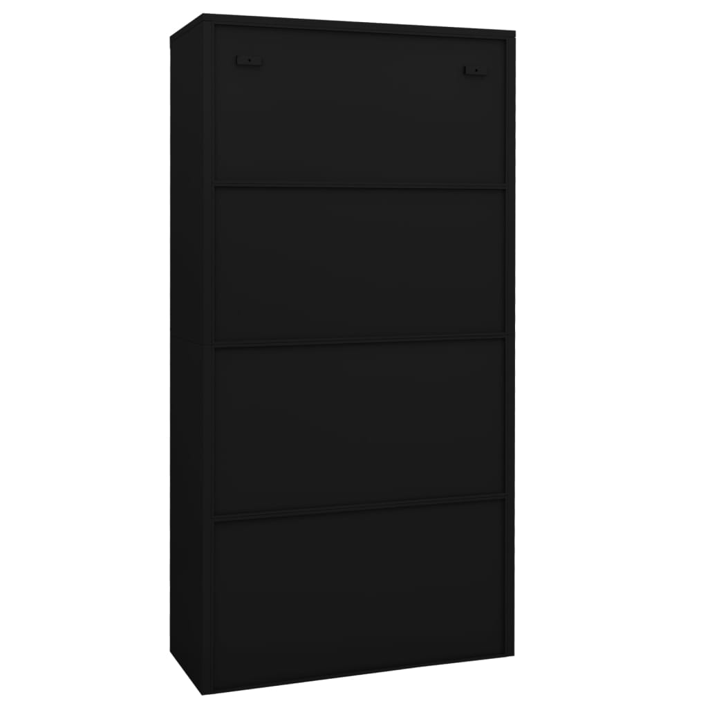 Büroschrank Schwarz 90x40x180 cm Stahl und Hartglas