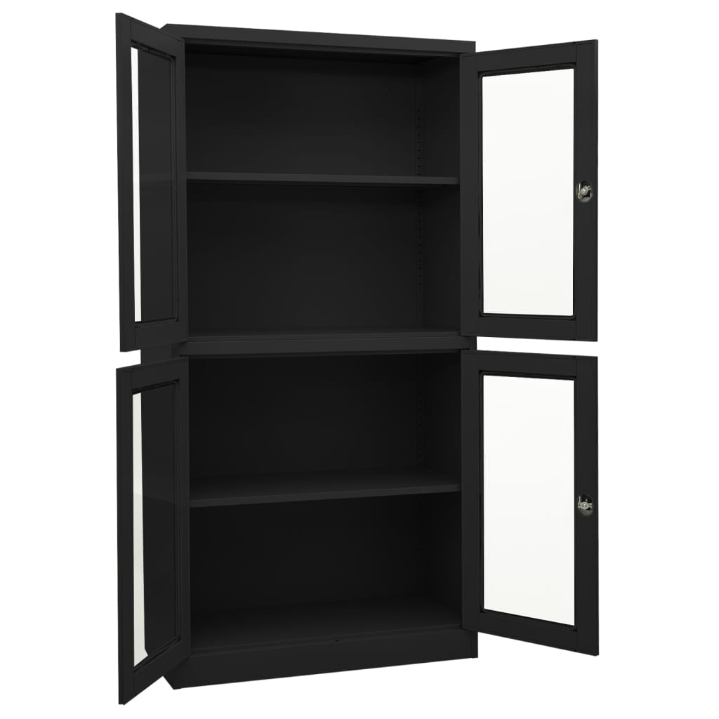 Büroschrank Anthrazit 90x40x180 cm Stahl und Hartglas