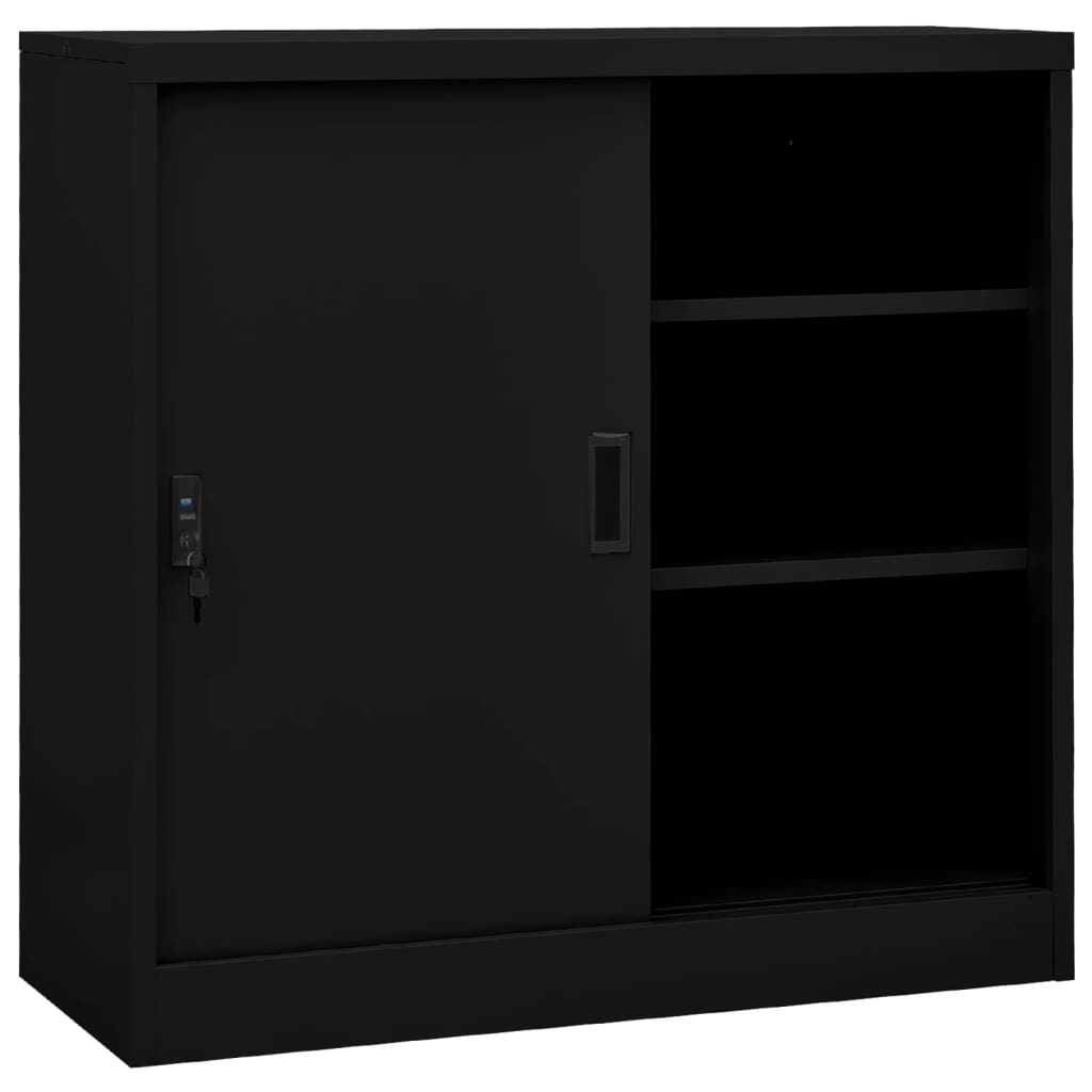 Büroschrank mit Schiebetür Schwarz 90x40x90 cm Stahl