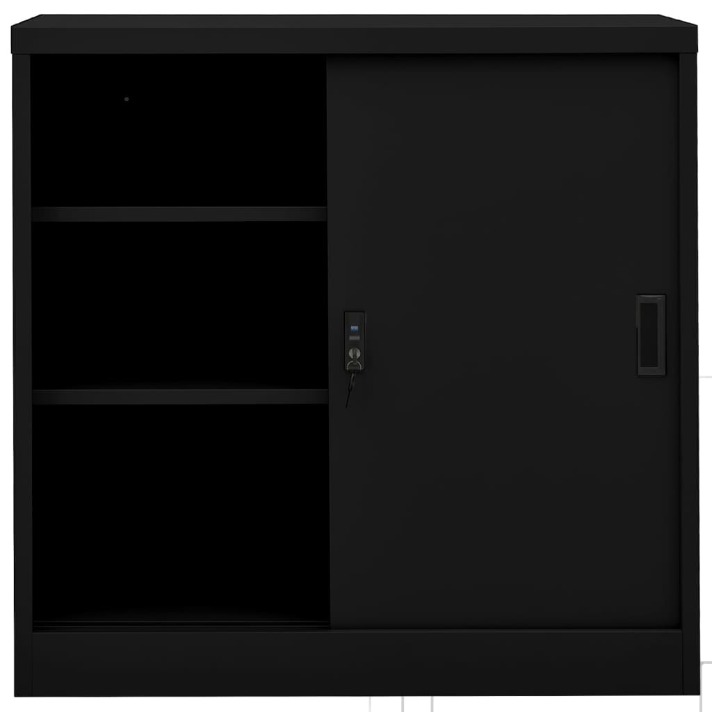 Büroschrank mit Schiebetür Schwarz 90x40x90 cm Stahl