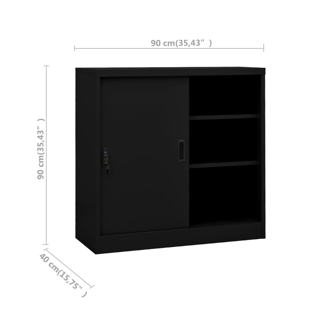 Büroschrank mit Schiebetür Schwarz 90x40x90 cm Stahl