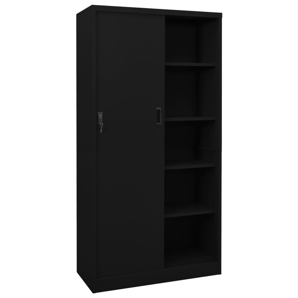 Büroschrank mit Schiebetür Schwarz 90x40x180 cm Stahl