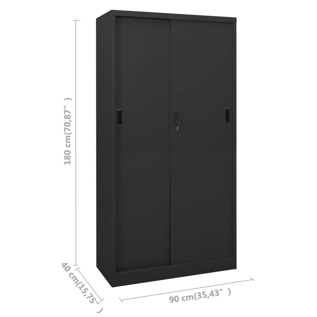 Büroschrank mit Schiebetür Anthrazit 90x40x180 cm Stahl