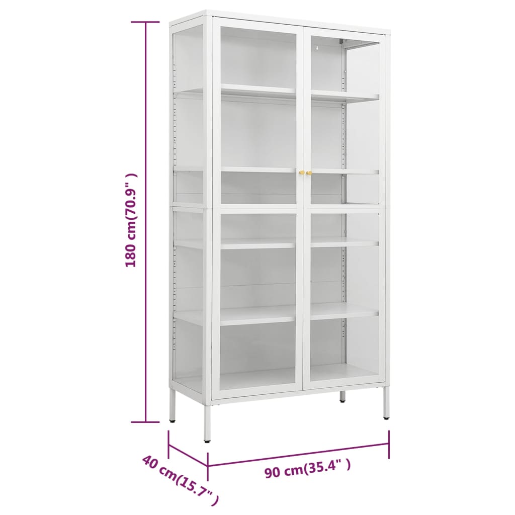 Vitrine Weiß 90x40x180 cm Stahl und Gehärtetes Glas