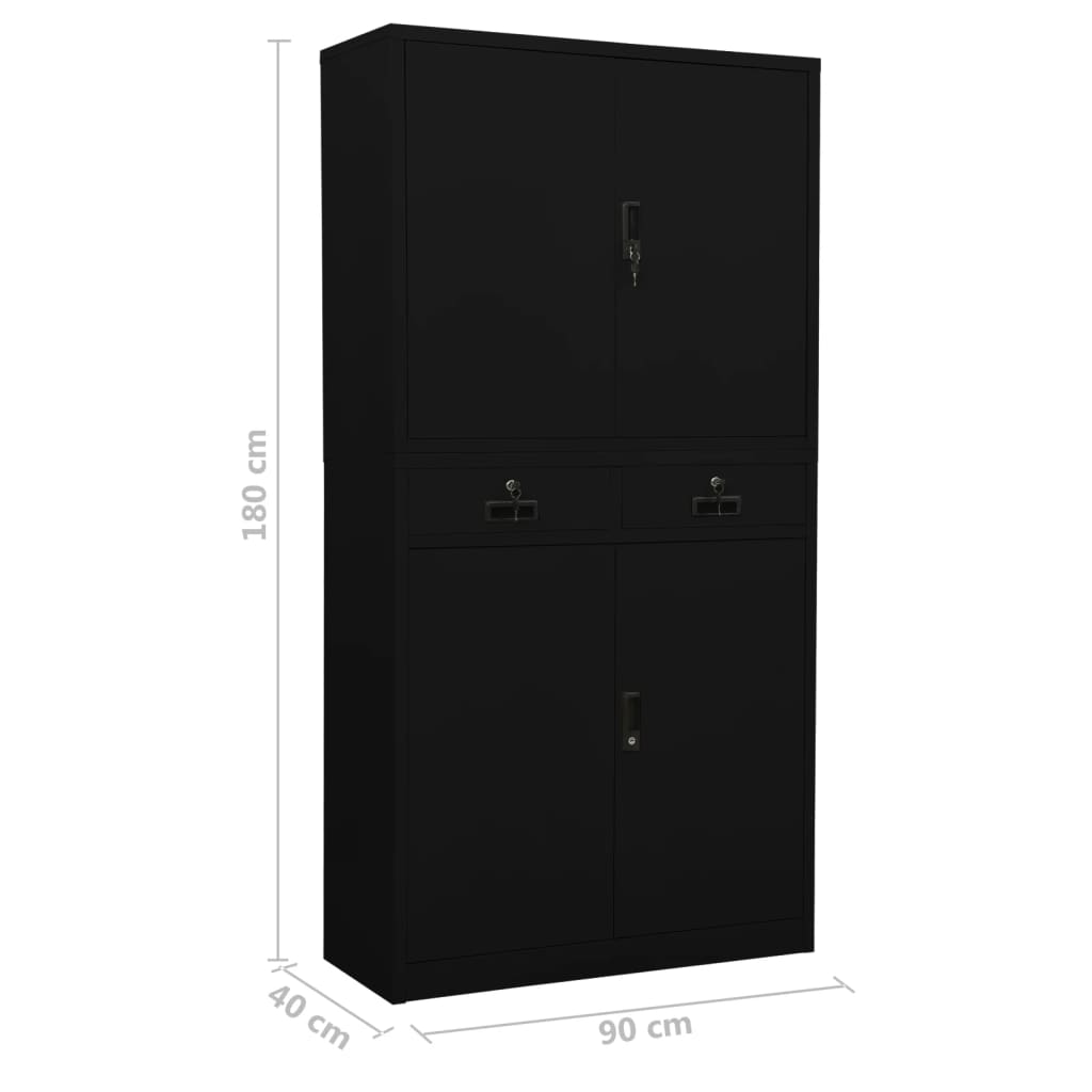 Büroschrank Schwarz 90x40x180 cm Stahl