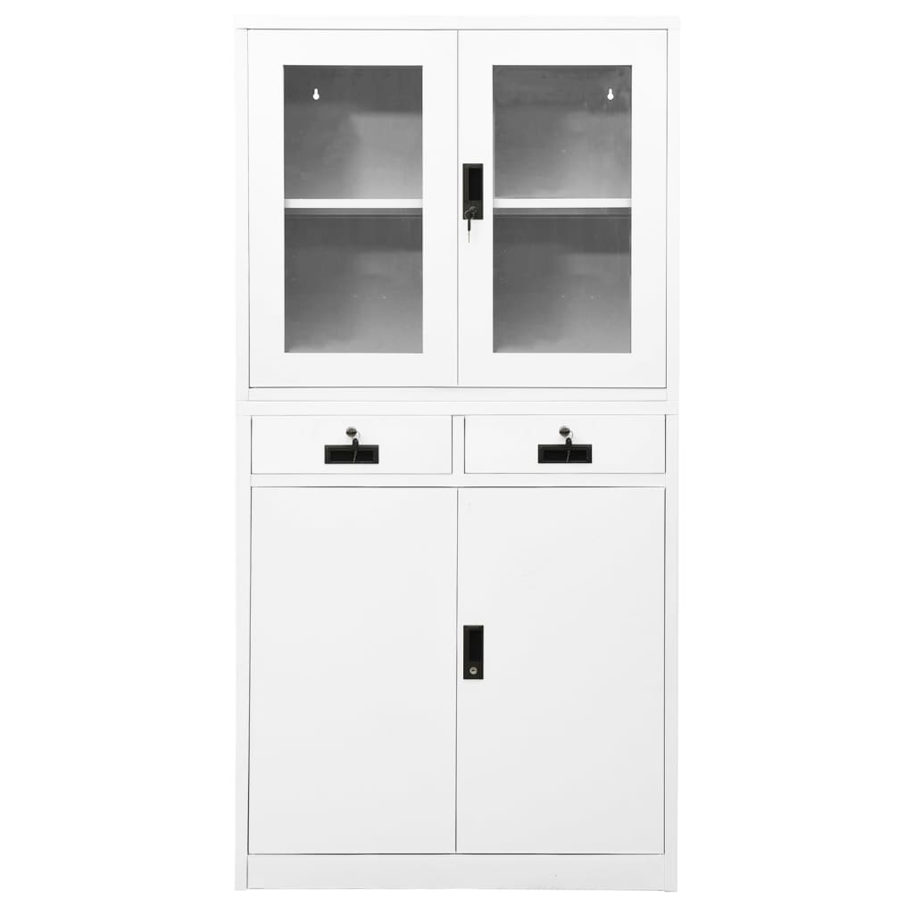 Büroschrank Weiß 90x40x180 cm Stahl und Hartglas