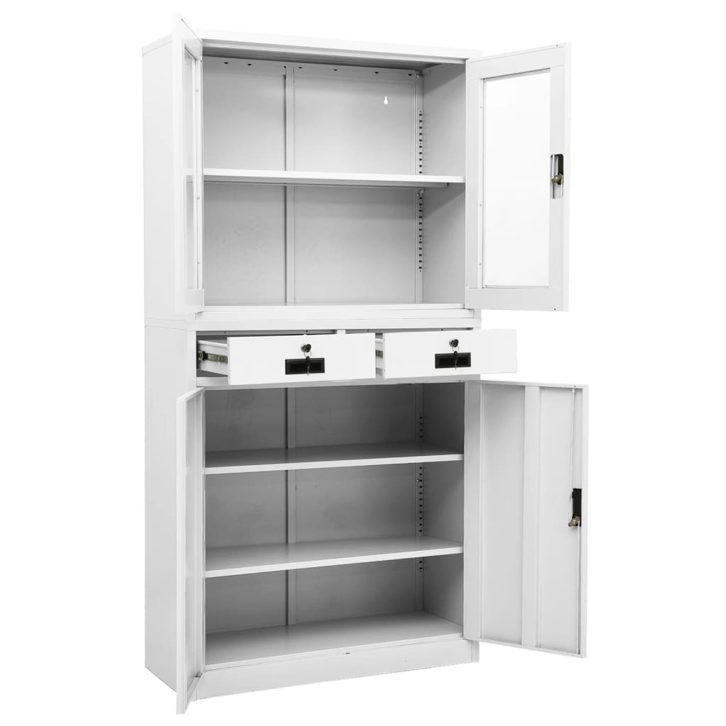 Büroschrank Weiß 90x40x180 cm Stahl und Hartglas