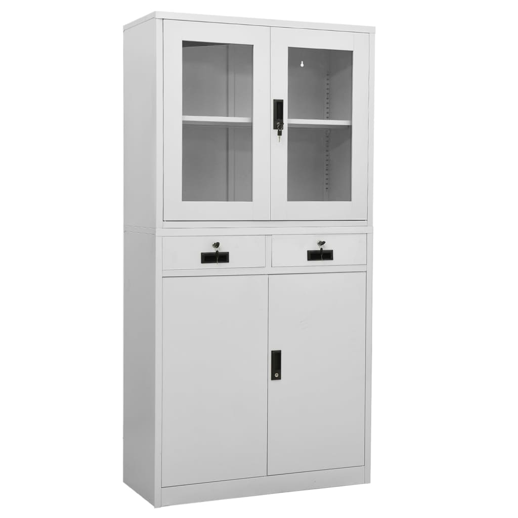 Büroschrank Hellgrau 90x40x180 cm Stahl und Gehärtetes Glas