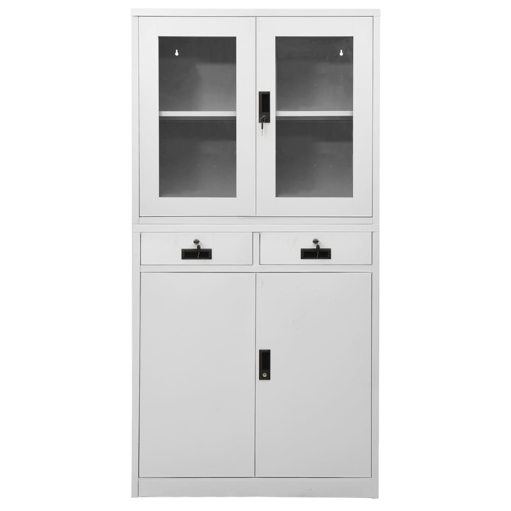 Büroschrank Hellgrau 90x40x180 cm Stahl und Gehärtetes Glas