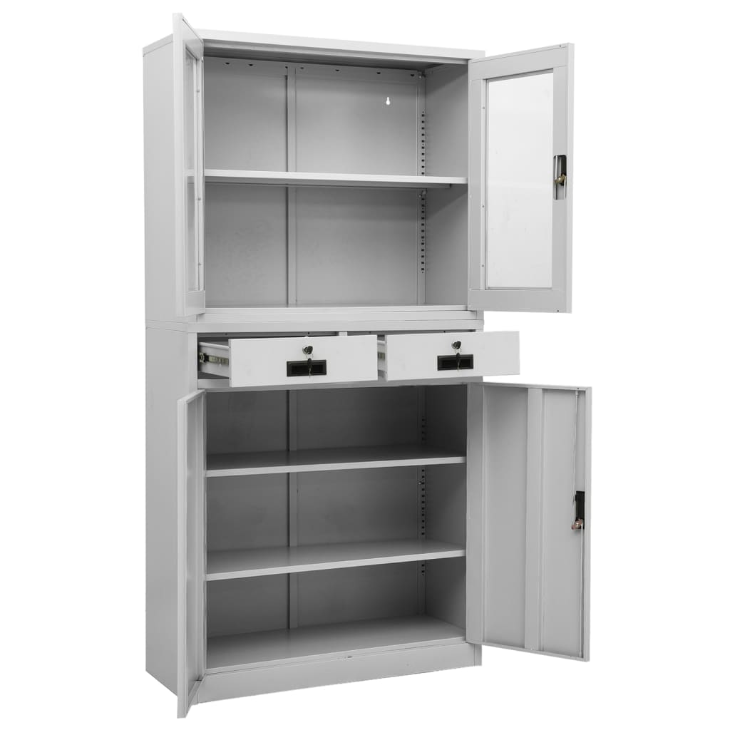 Büroschrank Hellgrau 90x40x180 cm Stahl und Gehärtetes Glas