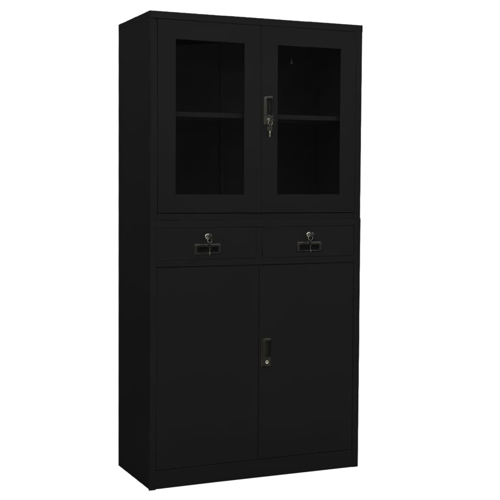 Büroschrank Schwarz 90x40x180 cm Stahl und Hartglas