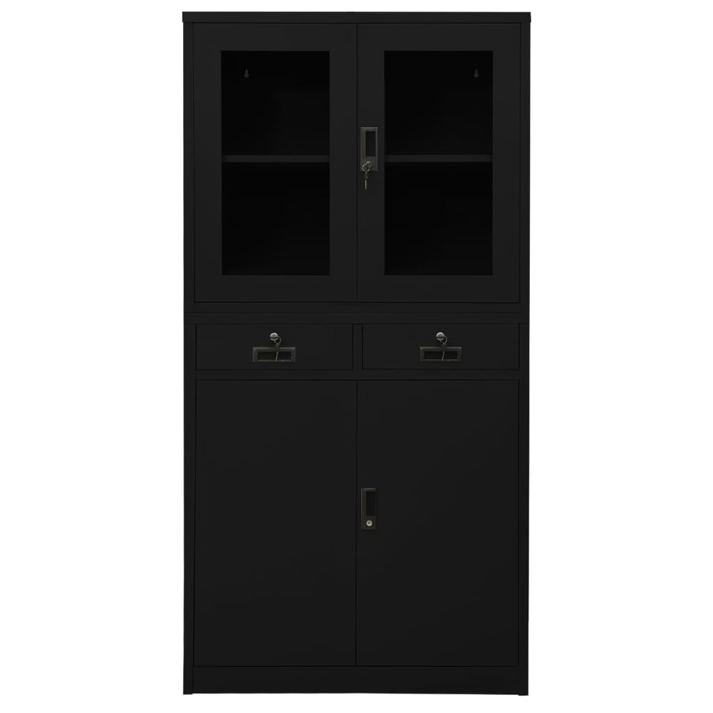 Büroschrank Schwarz 90x40x180 cm Stahl und Hartglas