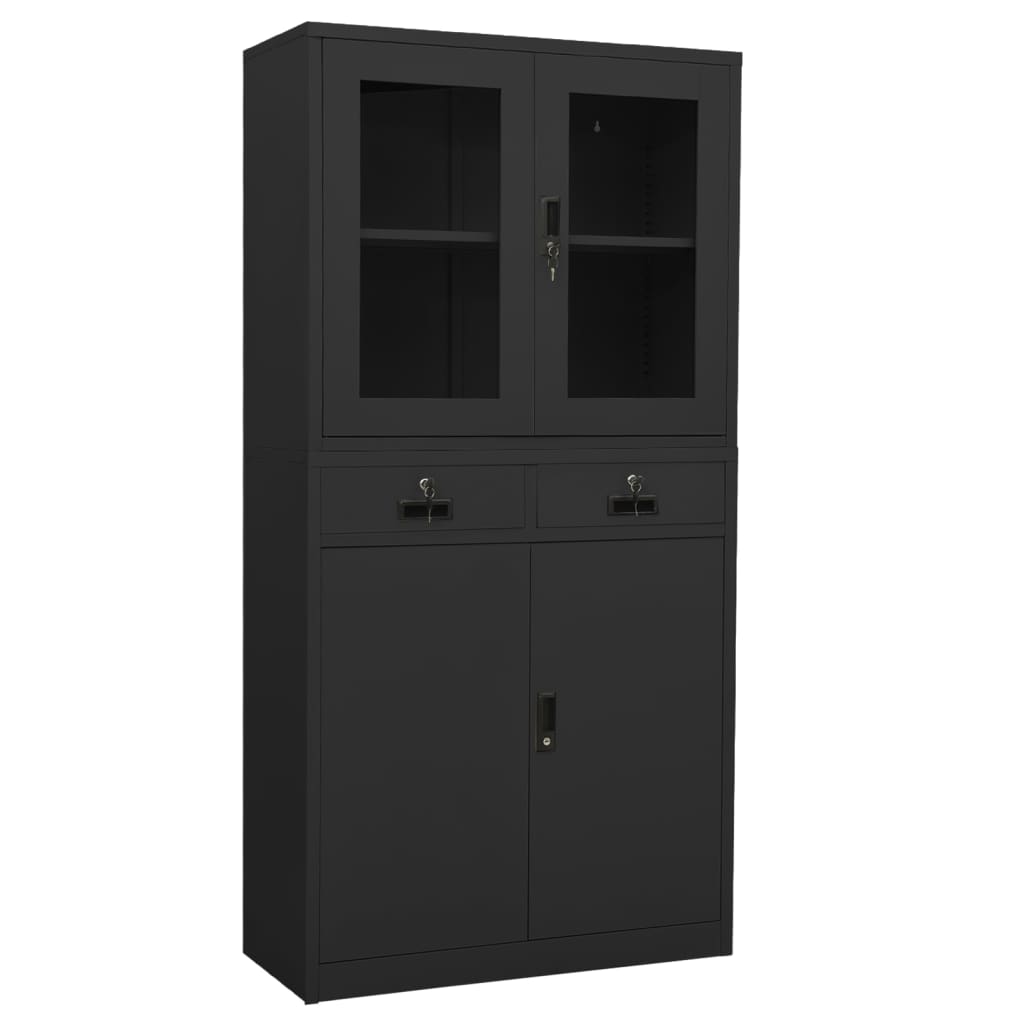 Büroschrank Anthrazit 90x40x180 cm Stahl gehärtetes Glas