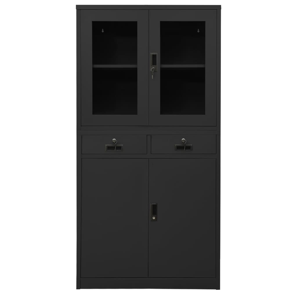 Büroschrank Anthrazit 90x40x180 cm Stahl gehärtetes Glas