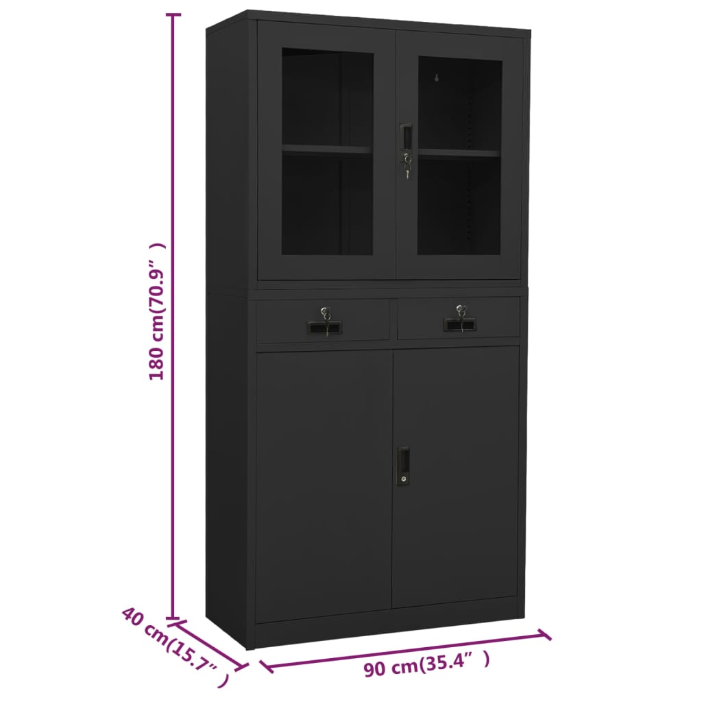 Büroschrank Anthrazit 90x40x180 cm Stahl gehärtetes Glas