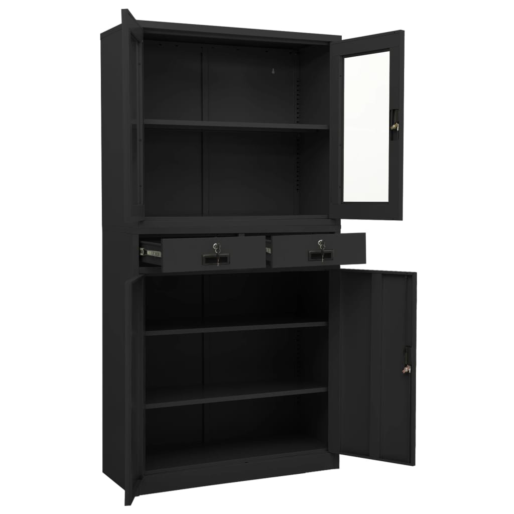 Büroschrank Anthrazit 90x40x180 cm Stahl gehärtetes Glas