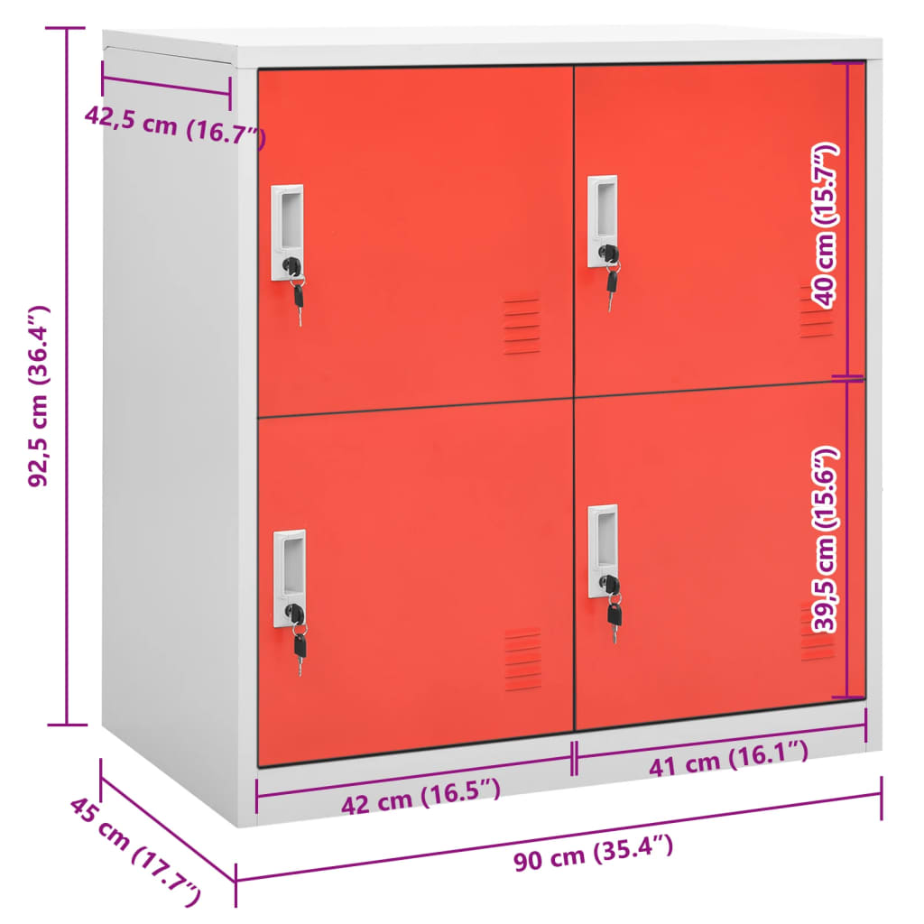 Schließfachschrank Hellgrau und Rot 90x45x92,5 cm Stahl