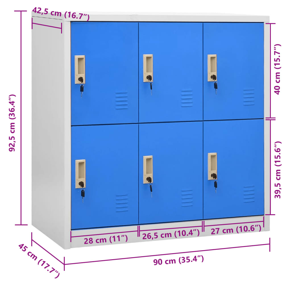 Schließfachschrank Hellgrau und Blau 90x45x92,5 cm Stahl